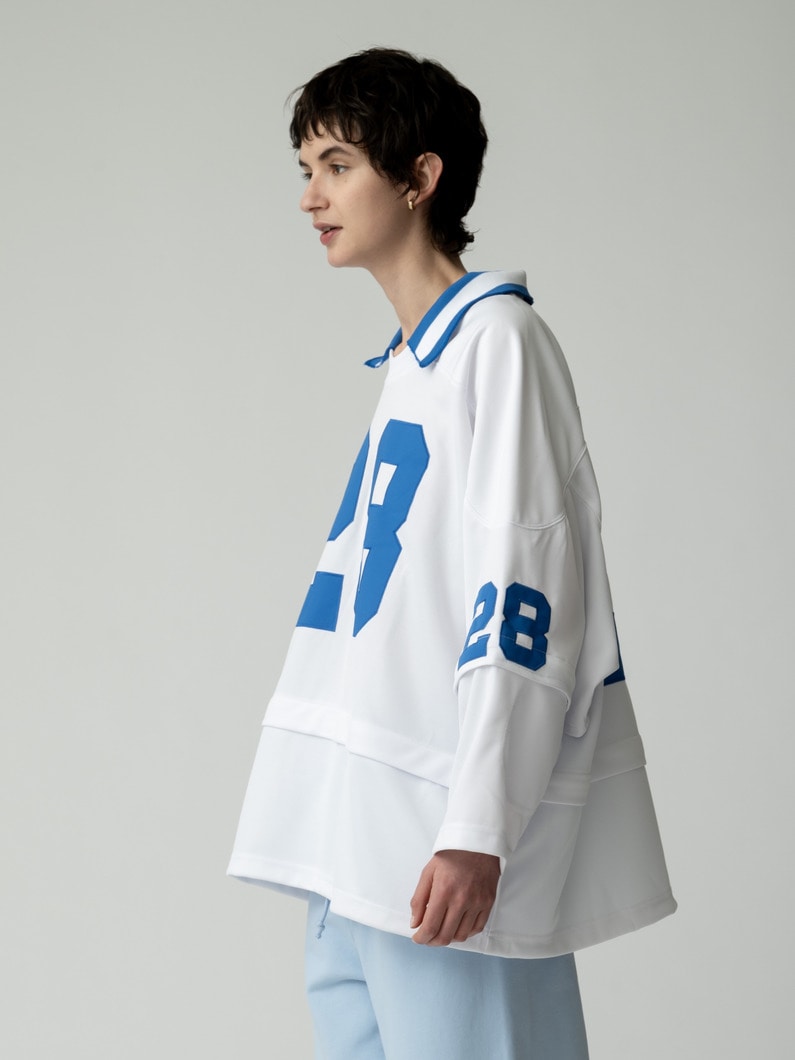 サーカ メイク セパレート スリーブ & ヘム ジャージートップ（ホワイト/ブルー） 詳細画像 white 2