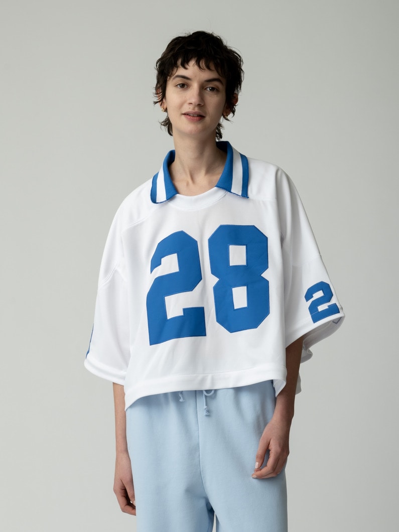 サーカ メイク セパレート スリーブ & ヘム ジャージートップ（ホワイト/ブルー） 詳細画像 white 4