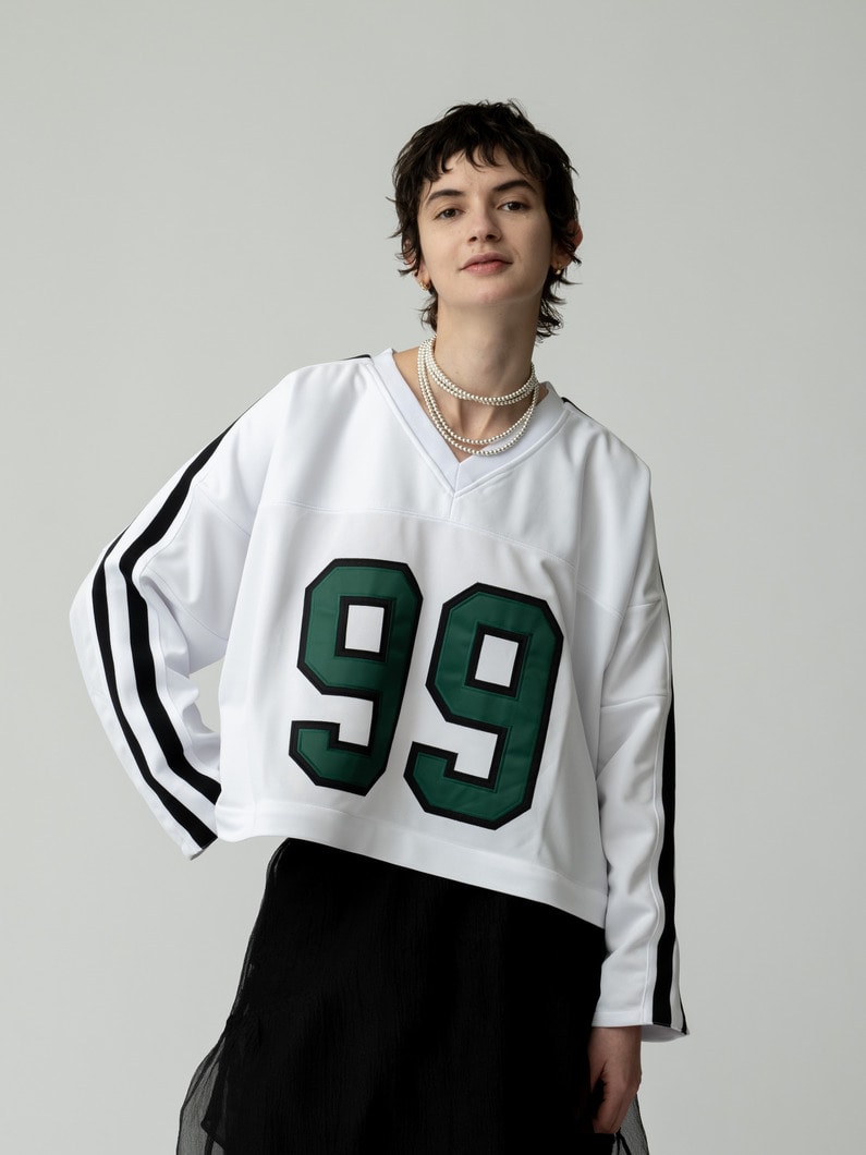 サーカ メイク セパレート ヘム ライン スリーブ ジャージートップ（ホワイト/グリーン） 詳細画像 white 4