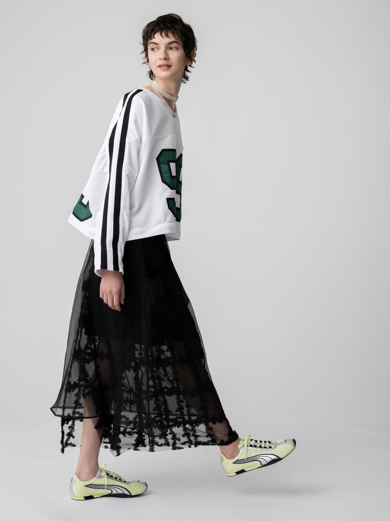 サーカ メイク セパレート ヘム ライン スリーブ ジャージートップ（ホワイト/グリーン） 詳細画像 white 5