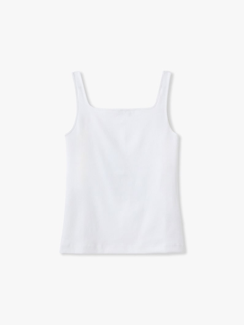 コットンフライス スクエアネック スリーブレス トップ 詳細画像 white 1