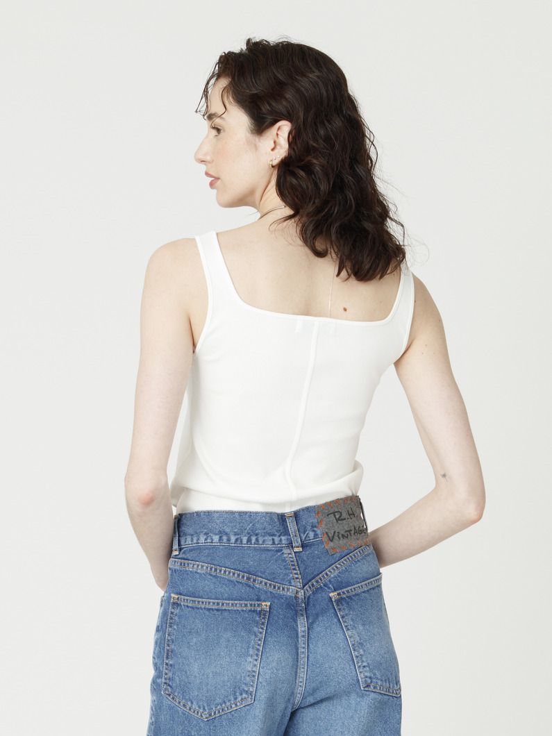 コットンフライス スクエアネック スリーブレス トップ 詳細画像 white 2