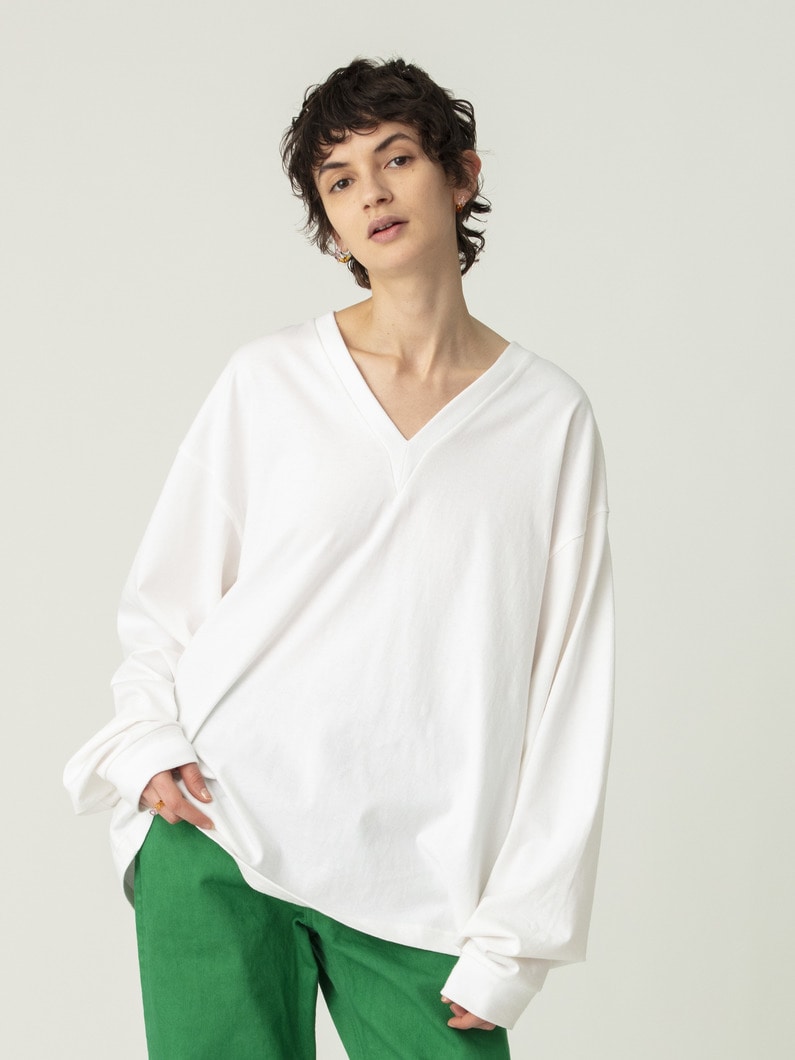 ラフコットン ディープ Vネック ティー（ホワイト/グレー/ピンク） 詳細画像 white 1