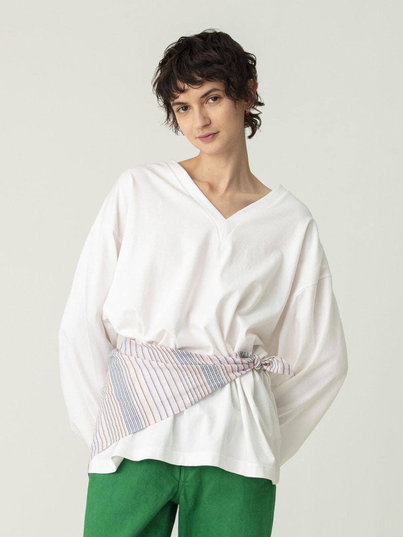 ラフコットン ディープ Vネック ティー（ホワイト/グレー/ピンク） 詳細画像 white 3