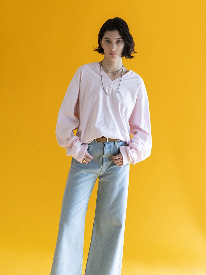 ラフコットン ディープ Vネック ティー（ホワイト/グレー/ピンク） 詳細画像 pink 4