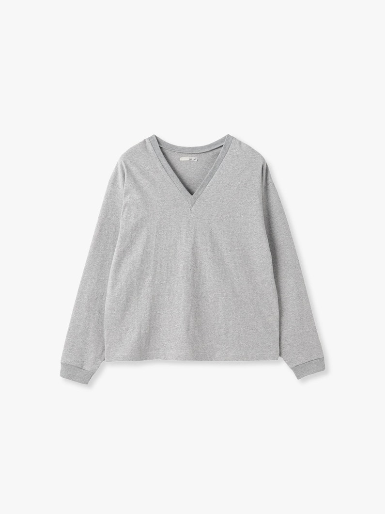 ラフコットン ディープ Vネック ティー（ホワイト/グレー） 詳細画像 gray 3