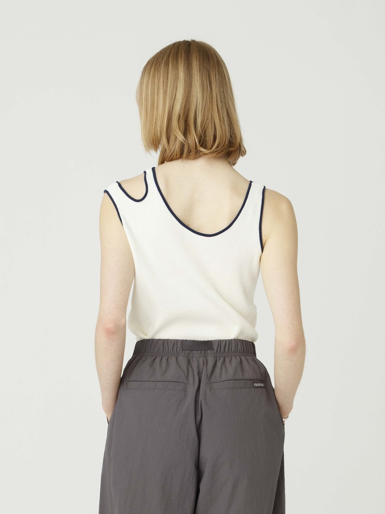 ミニワッフル ダブルショルダー スリーブレストップ 詳細画像 white 2
