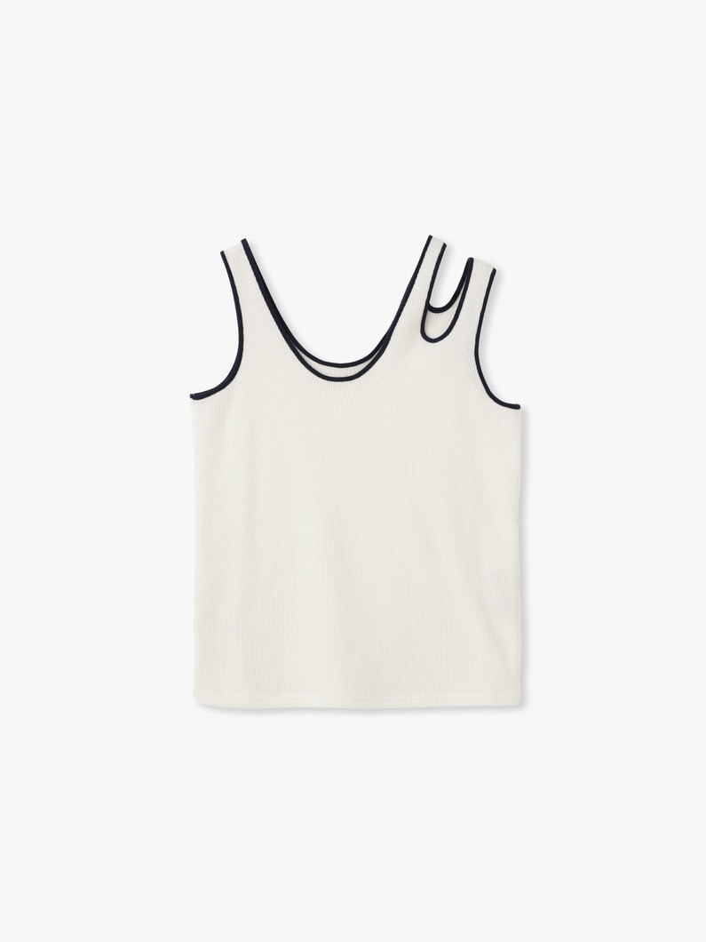ミニワッフル ダブルショルダー スリーブレストップ 詳細画像 white 3