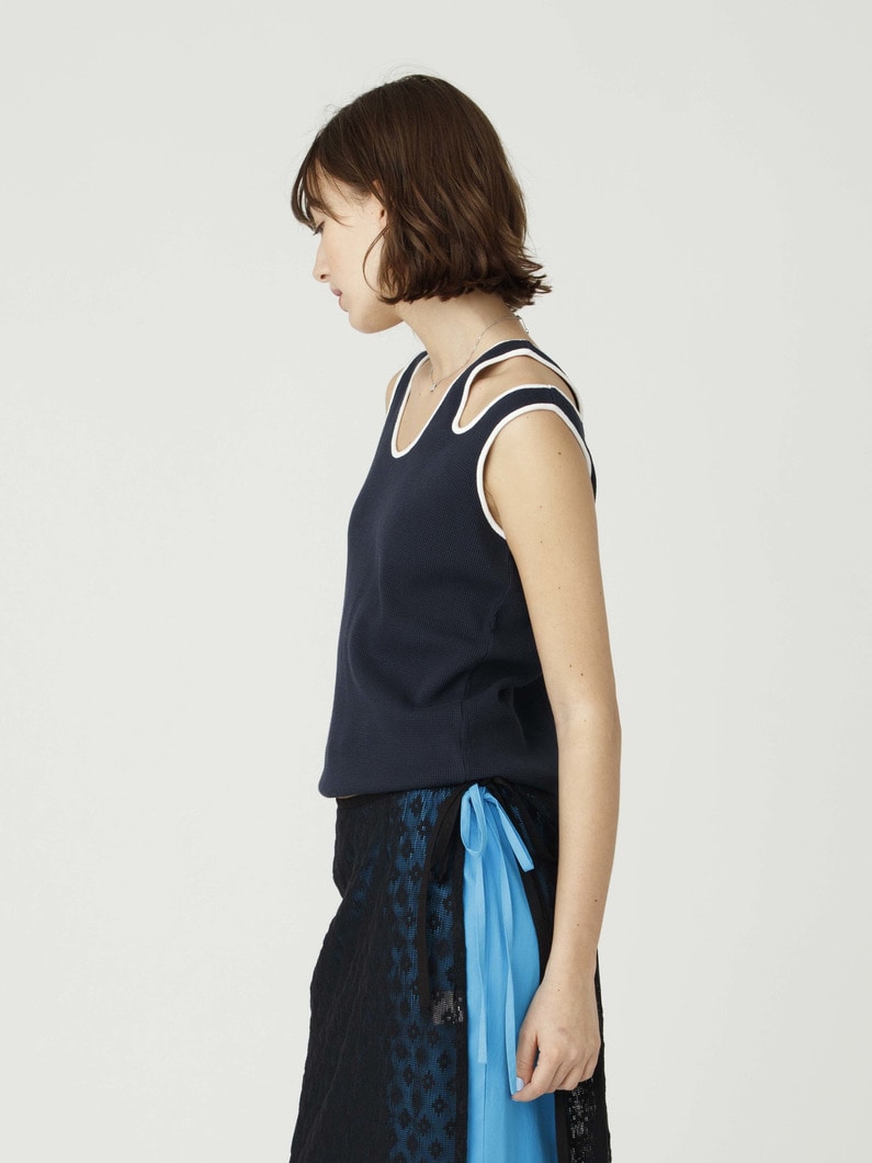 ミニワッフル ダブルショルダー スリーブレストップ 詳細画像 navy 2