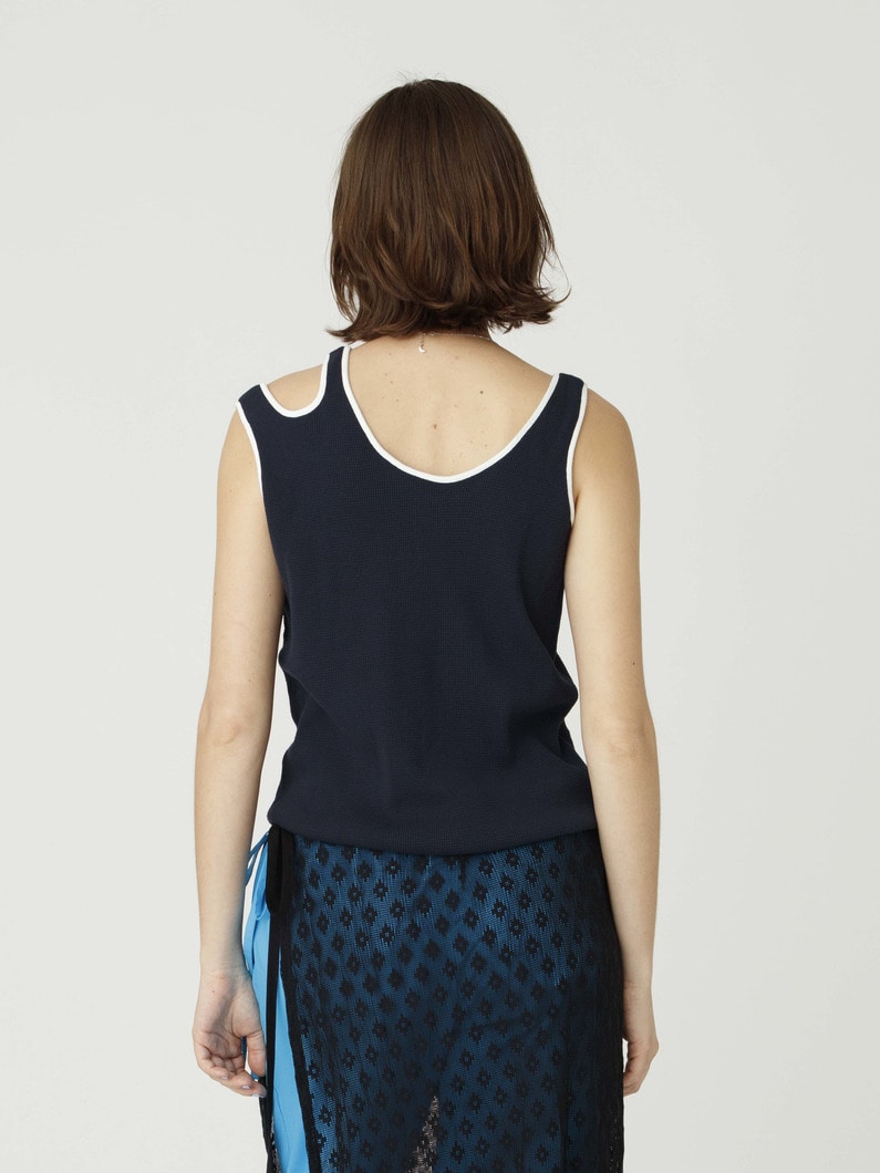 ミニワッフル ダブルショルダー スリーブレストップ 詳細画像 navy 3