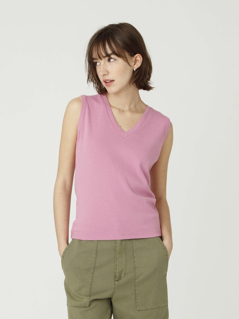Vネック スリーブレス トップ 詳細画像 pink