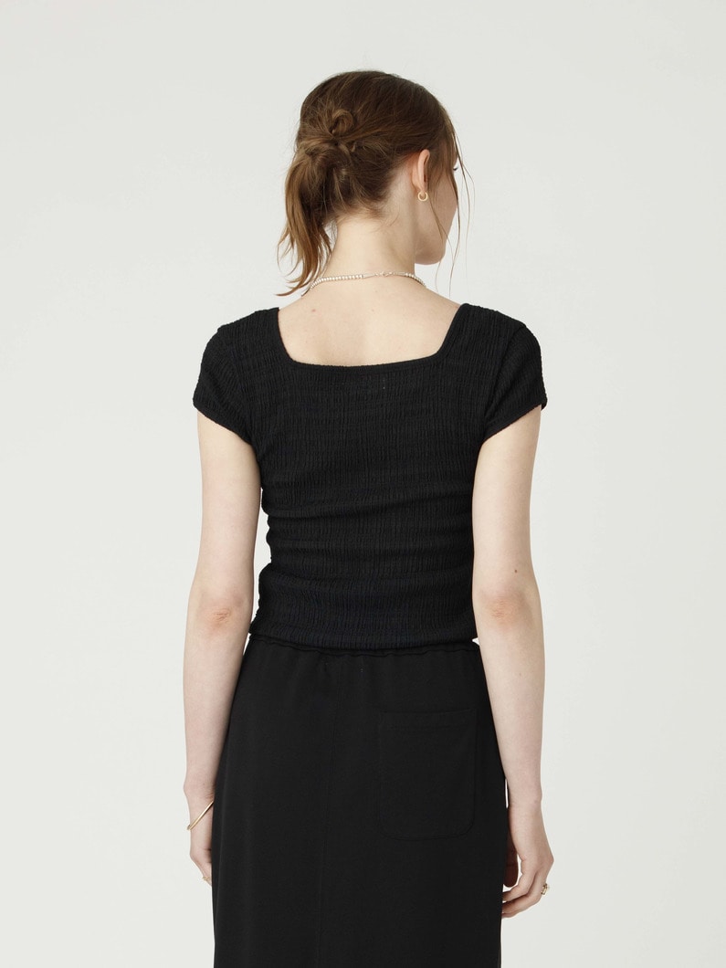 シャーリング スクエアネック ティー 詳細画像 black 2