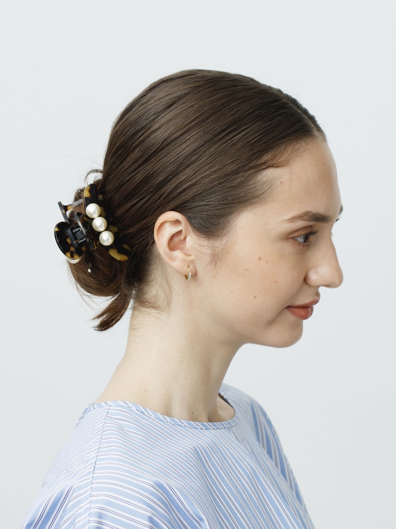 パール ヘアクリップ（4cm&times;7cm/S） 詳細画像 brown 2