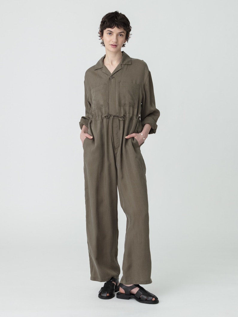 オープンカラー ジャンプスーツ（ブラック/カーキ） 詳細画像 khaki 1