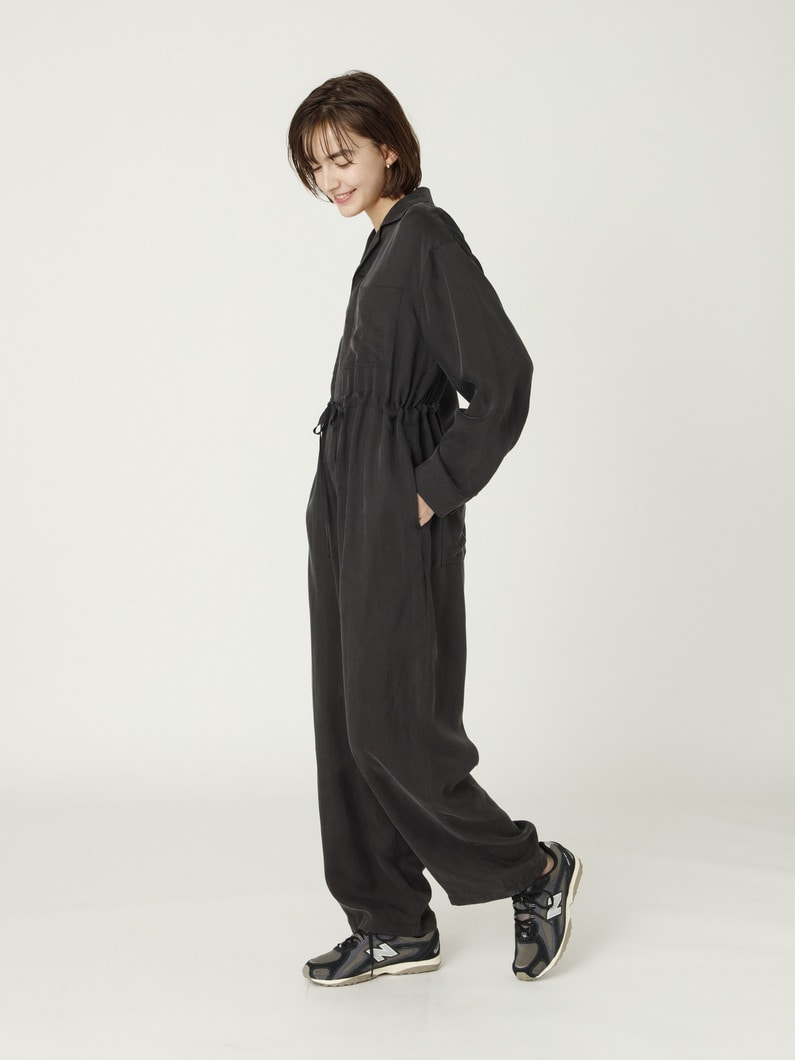 オープンカラー ジャンプスーツ（ブラック/カーキ） 詳細画像 black 2