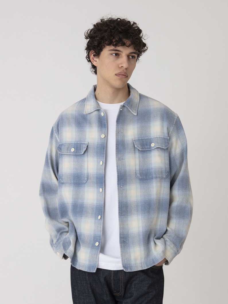 ヘリンボーン オンブレチェック シャツ 詳細画像 blue