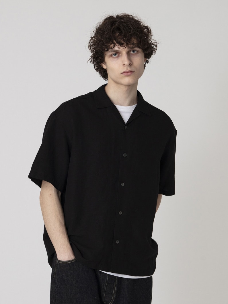 レーヨンリネン ボクシーフィット ショートスリーブシャツ 詳細画像 black