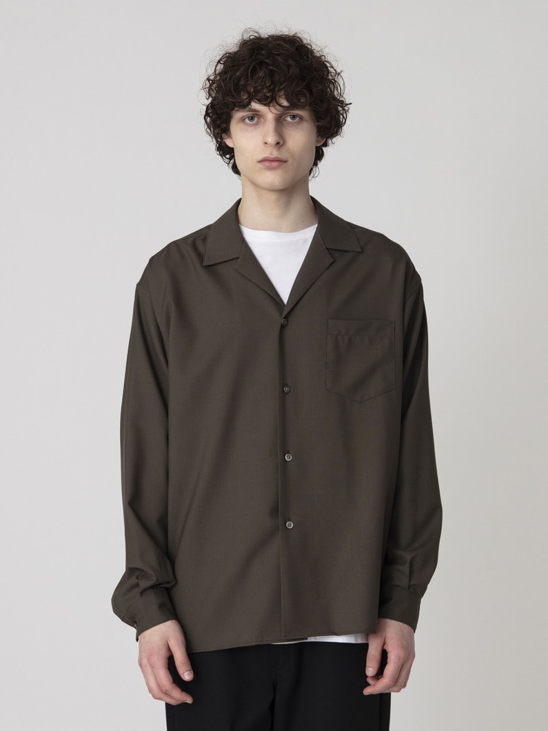 テックウール オープンカラー シャツ 詳細画像 olive 2