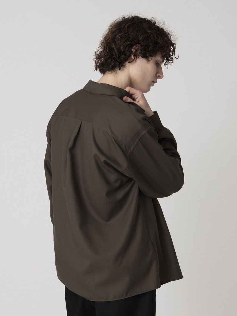 テックウール オープンカラー シャツ 詳細画像 olive 3