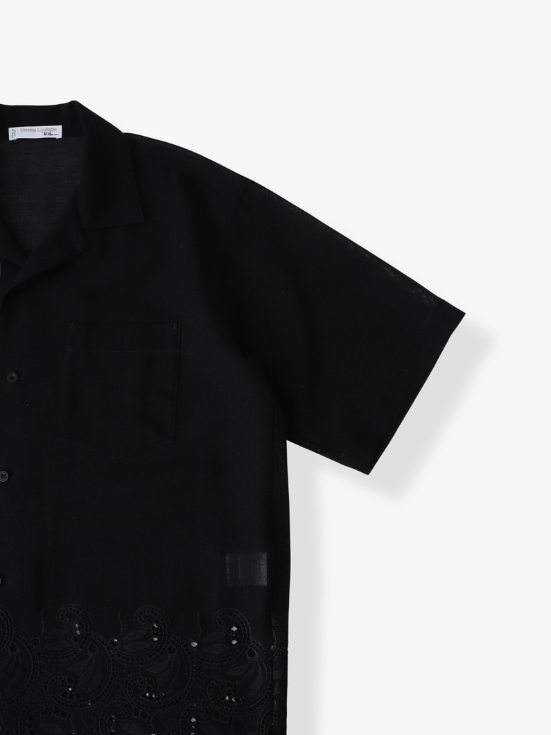 ウールオーガンジー エンブロイダリー ショートスリーブシャツ 詳細画像 black 2