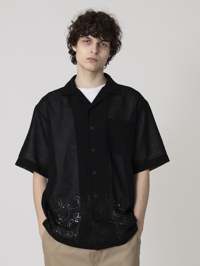 ウールオーガンジー エンブロイダリー ショートスリーブシャツ 詳細画像 black 1