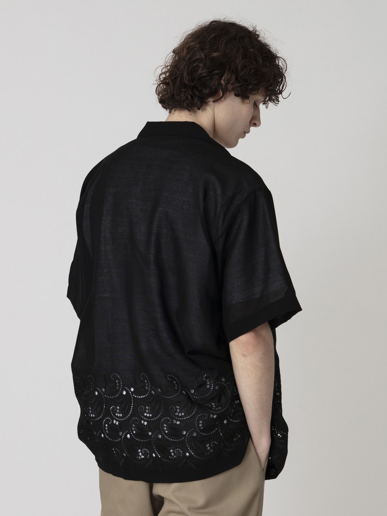 ウールオーガンジー エンブロイダリー ショートスリーブシャツ 詳細画像 black 2