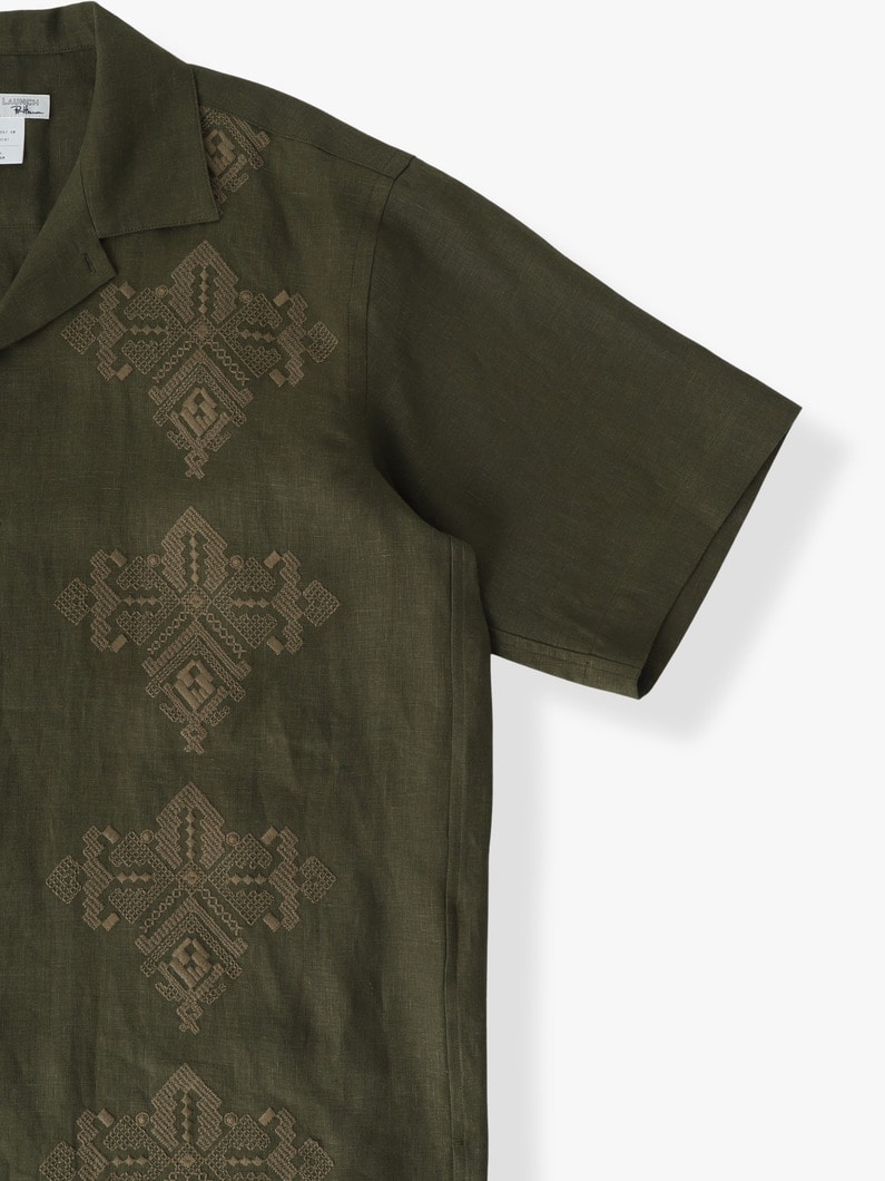 リネン エンブロイダリー ショートスリーブシャツ 詳細画像 olive 2
