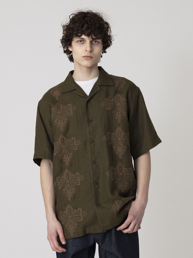 リネン エンブロイダリー ショートスリーブシャツ 詳細画像 olive 1
