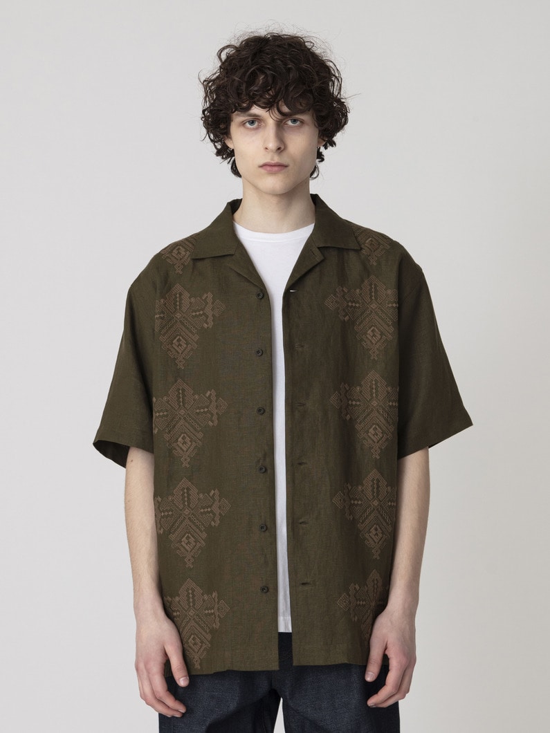 リネン エンブロイダリー ショートスリーブシャツ 詳細画像 olive 2