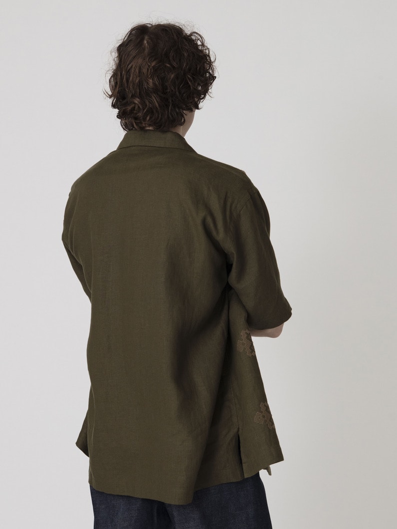 リネン エンブロイダリー ショートスリーブシャツ 詳細画像 olive 3