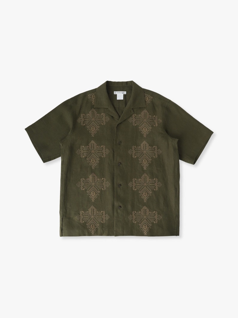 リネン エンブロイダリー ショートスリーブシャツ 詳細画像 olive 4