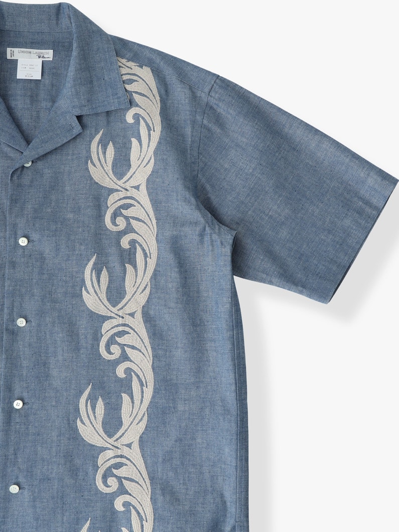 オーガニックコットン エンブロイダリー ショートスリーブシャツ 詳細画像 blue 2
