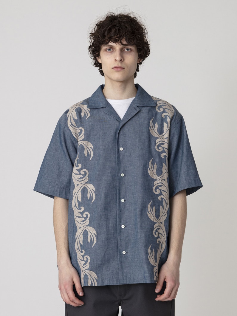 オーガニックコットン エンブロイダリー ショートスリーブシャツ 詳細画像 blue 2
