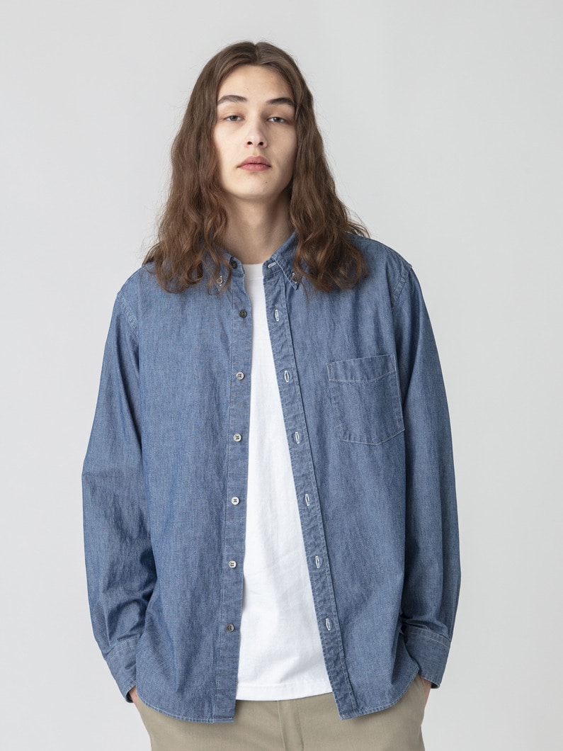 シャンブレー ボタンダウン シャツ 詳細画像 indigo