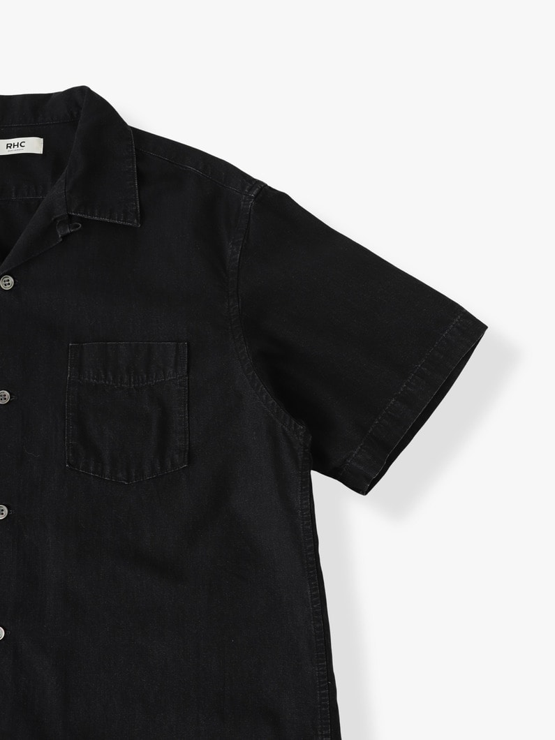 スラブシャンブレー オープンカラー ショートスリーブシャツ 詳細画像 black 2