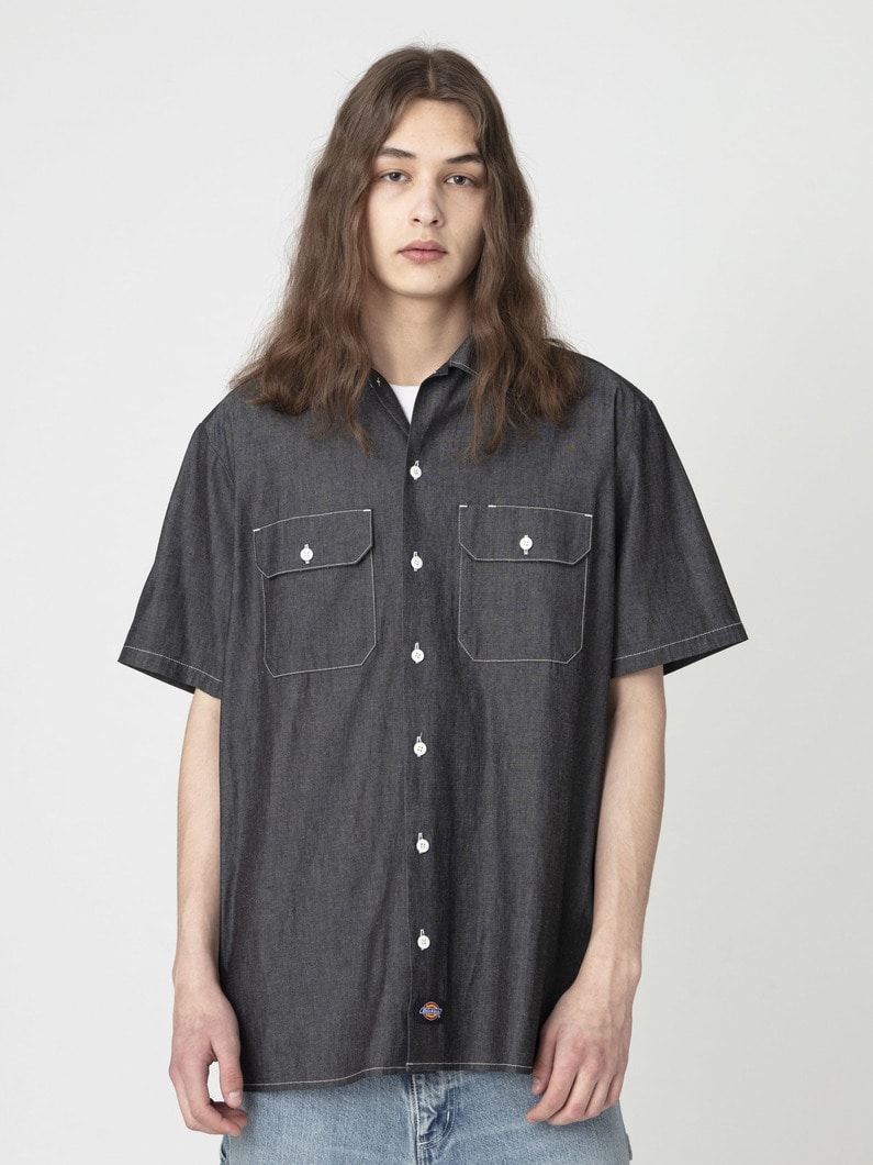 シャンブレー ショートスリーブ シャツ 詳細画像 black
