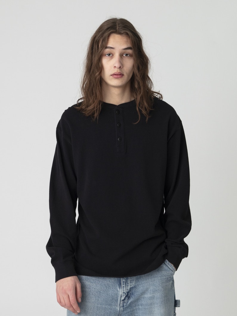 ローゲージピケ ヘンリーネック プルオーバー 詳細画像 black