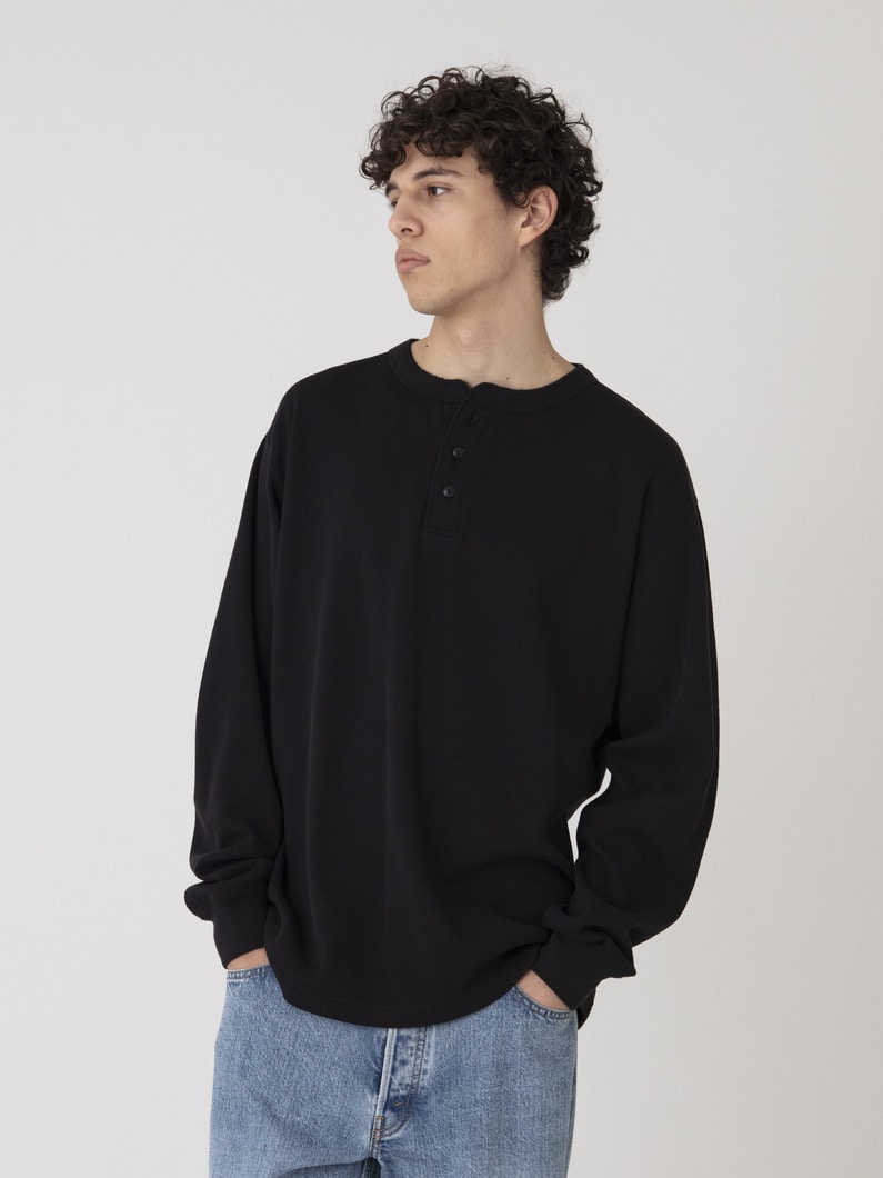 ハニカムワッフル ヘンリーネック プルオーバー 詳細画像 black