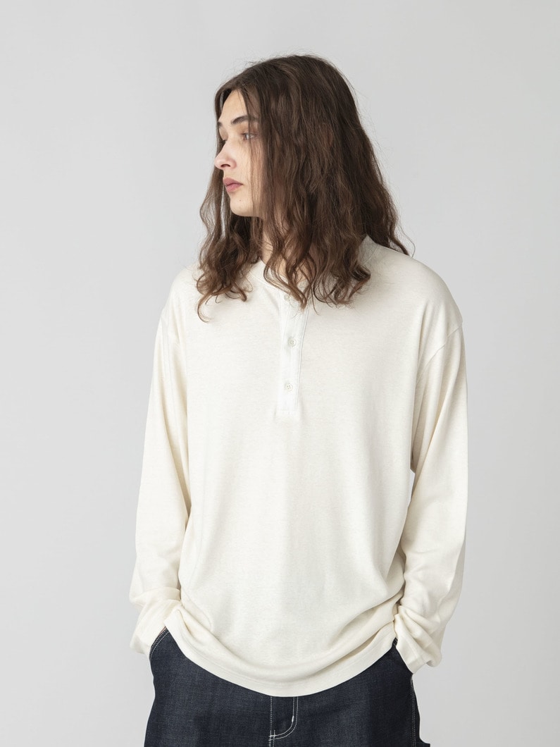 コットンヘンプ スムース ヘンリーネックロングスリーブティー 詳細画像 white 1