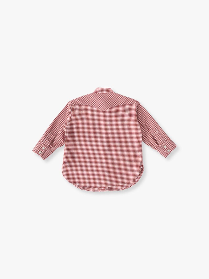 ギンガムチェック ノーカラー ウエスタンシャツ（105-125cm） 詳細画像 red 1