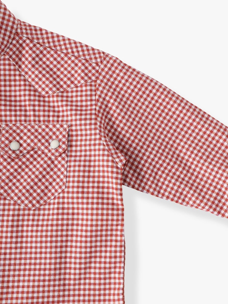 ギンガムチェック ノーカラー ウエスタンシャツ（105-125cm） 詳細画像 red 2