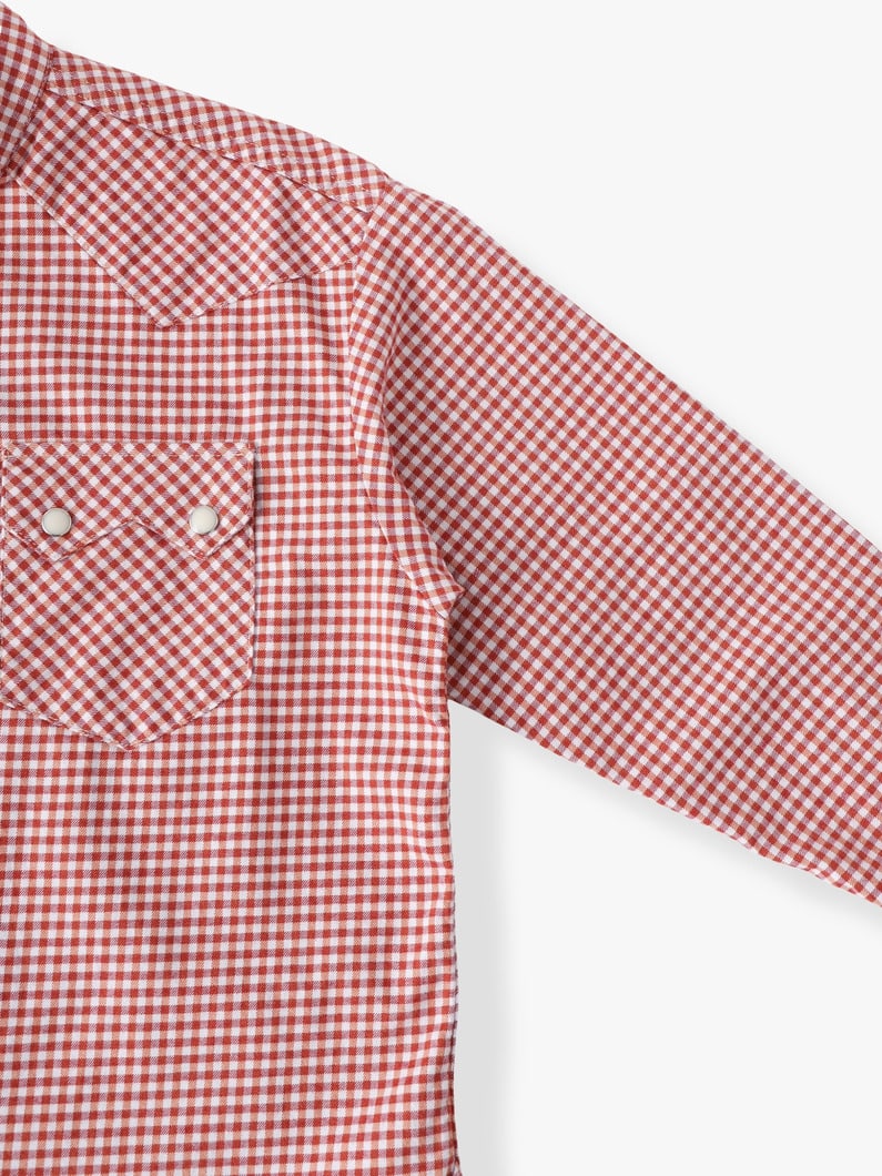 ギンガムチェック ノーカラー ウエスタンシャツ（135cm） 詳細画像 red 2