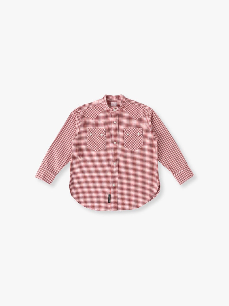 ギンガムチェック ノーカラー ウエスタンシャツ（135cm） 詳細画像 red 1