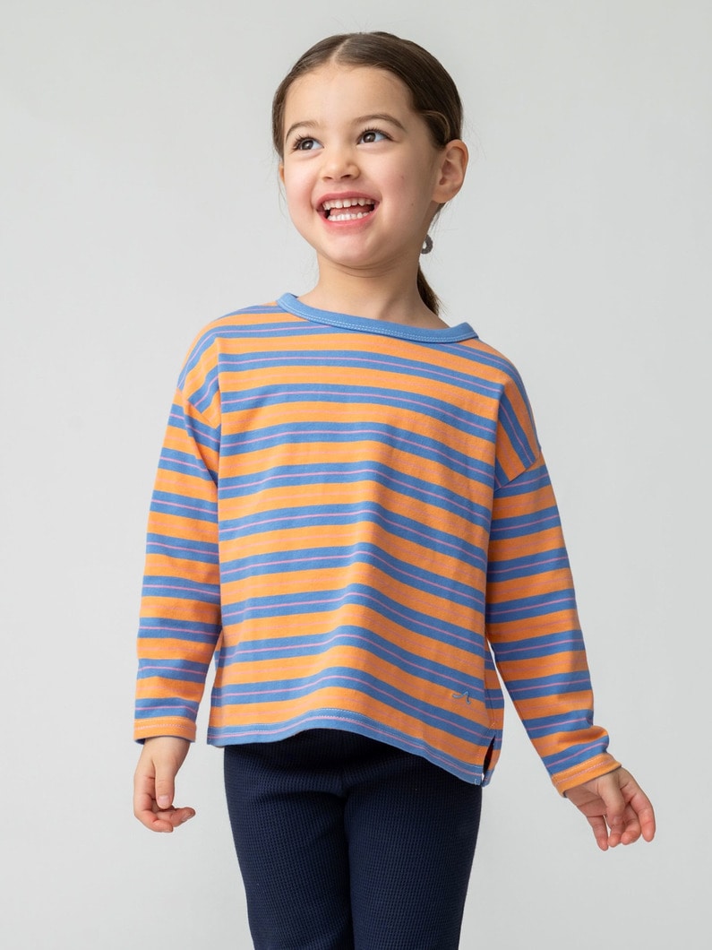 マルチ ストライプ  ロングスリーブ ティー（オレンジ/レッド/100-140cm） 詳細画像 orange 3