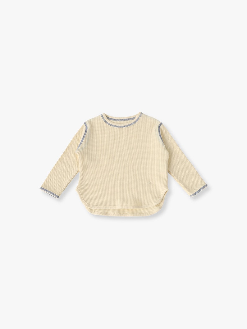 オーガニック コットン ワッフルロングスリーブ ティー（ライトイエロー/ライトブルー/ネイビー/70-110cm） 詳細画像 light yellow
