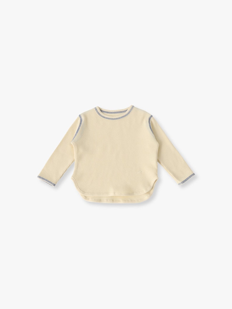 オーガニック コットン ワッフルロングスリーブ ティー（ライトイエロー/ライトブルー/ネイビー/70-110cm） 詳細画像 light yellow 3