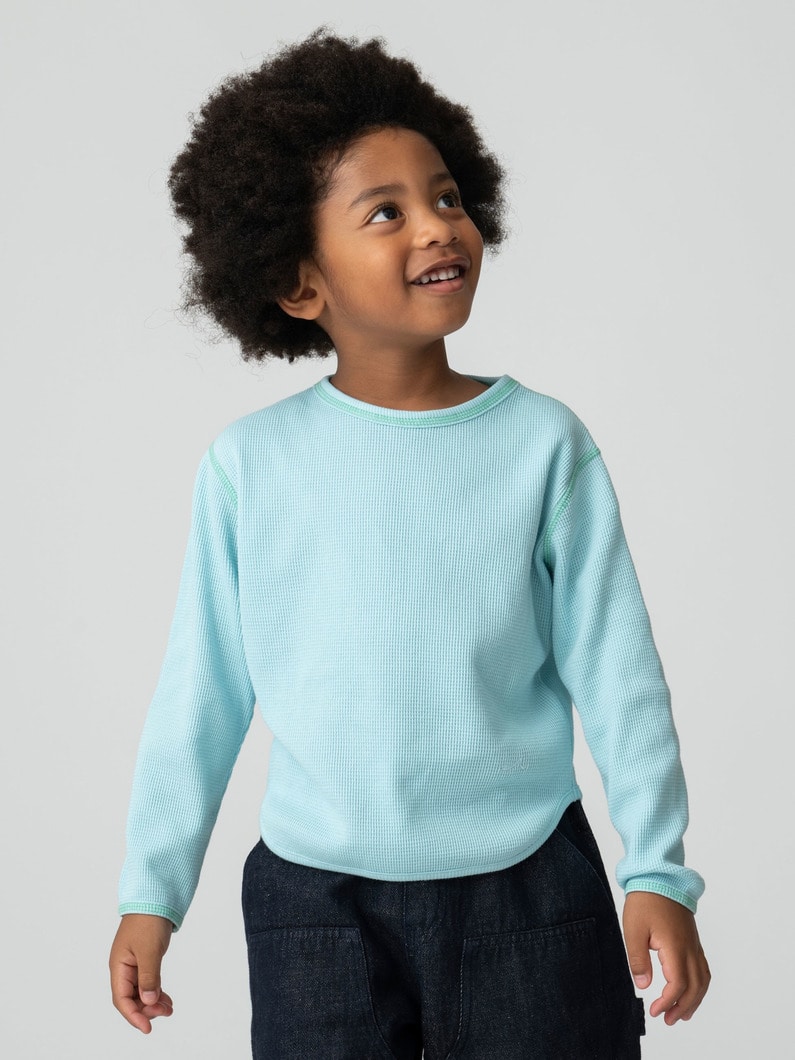 オーガニック コットン ワッフルロングスリーブ ティー（ライトイエロー/ライトブルー/ネイビー/70-110cm） 詳細画像 light blue 1