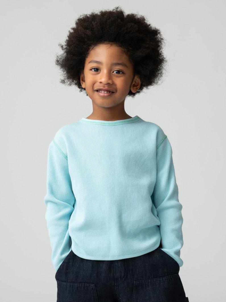 オーガニック コットン ワッフルロングスリーブ ティー（ライトイエロー/ライトブルー/ネイビー/70-110cm） 詳細画像 light blue 2