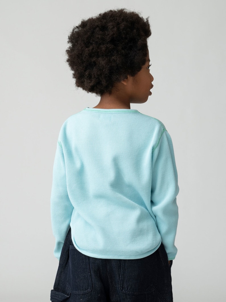 オーガニック コットン ワッフルロングスリーブ ティー（ライトイエロー/ライトブルー/ネイビー/70-110cm） 詳細画像 light blue 3