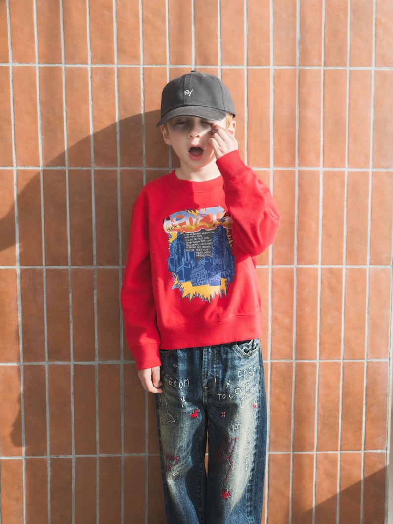 グラフィティ プリント スウェット シャツ（レッド/チャコールグレー/100-140cm） 詳細画像 red 3